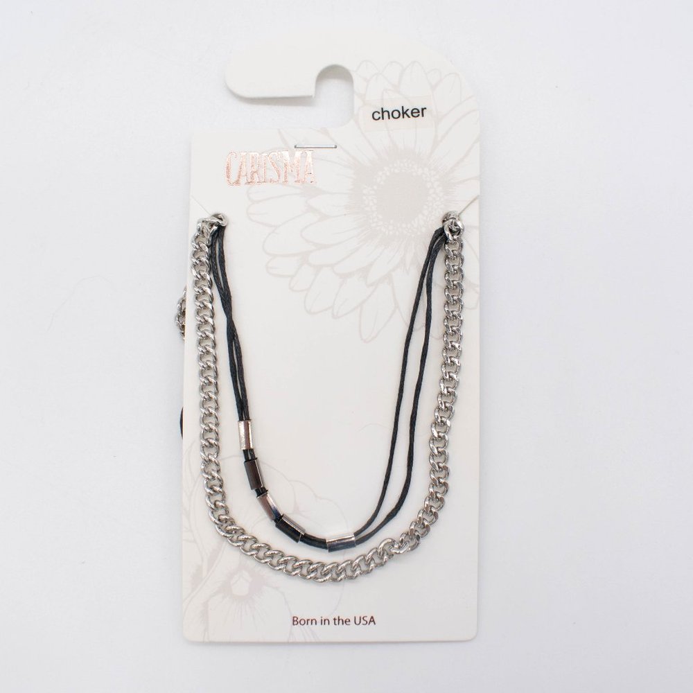 Carisma Women's Black and Silver Tone Chain Choker Necklace